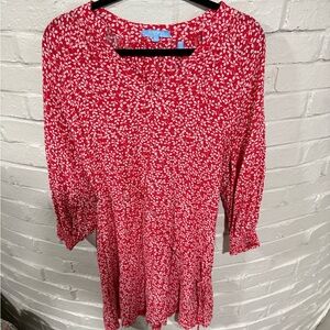 Draper James RSVP Red and White Leaf Print Dress